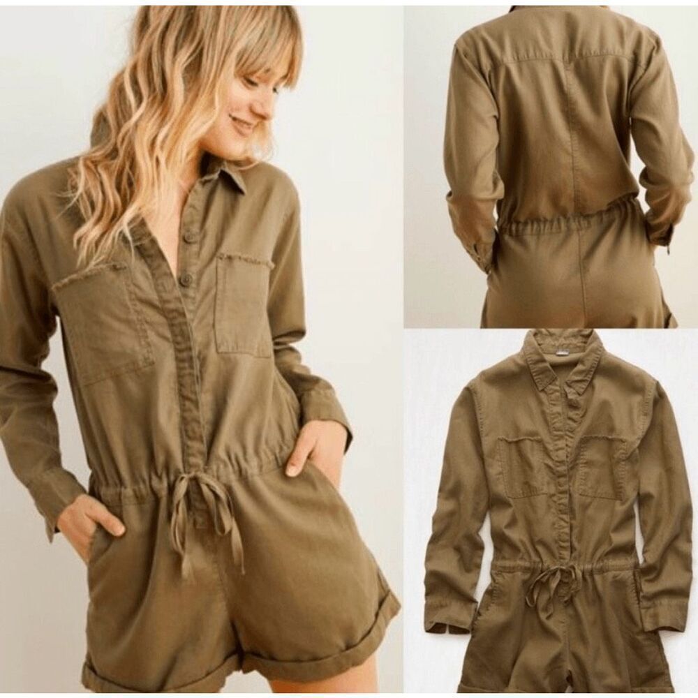 Aerie olive green military mechanic S new romper